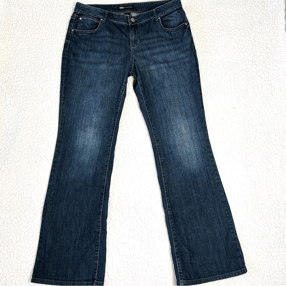 Mossimo Premium Denim Jeans Women's Size 12 Blue Distressed Bootcut Mid Rise